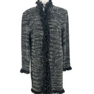 Tweed Black and White Fringe Sweater Coat